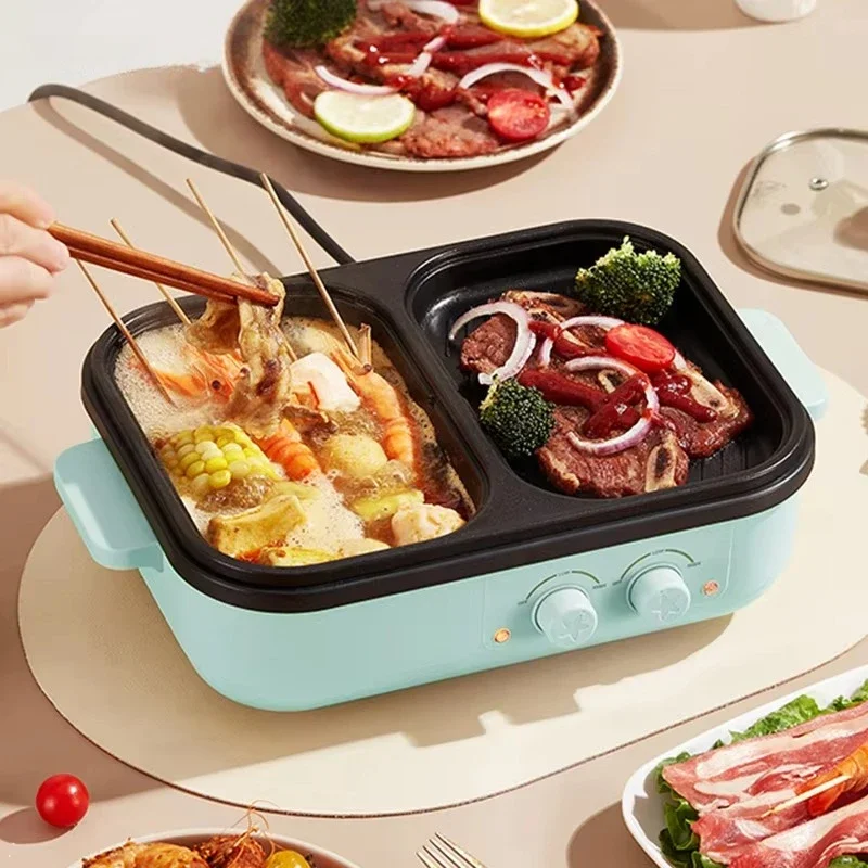 2-in-1 Multifunctional Electric Hot Pot & BBQ Grill Cooker Household Non-Stick Multi-Cooker with Dual Voltage (110V/220V) US EU