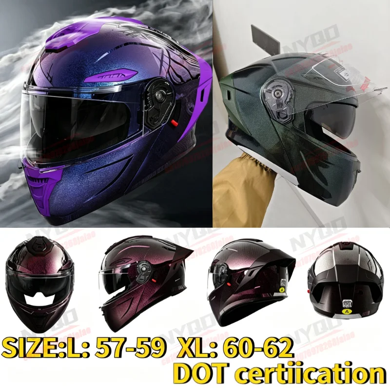 Motorcycle Riding Helmet with Dual Lenses for Men Women in All Seasons DOT Certified for Winter Comfort and Safety Protection