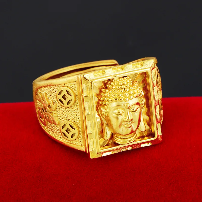 Boutique Buddha ring Open index finger ring Men\'s domineering Thai gold ring Imitation birthday wedding jewelry