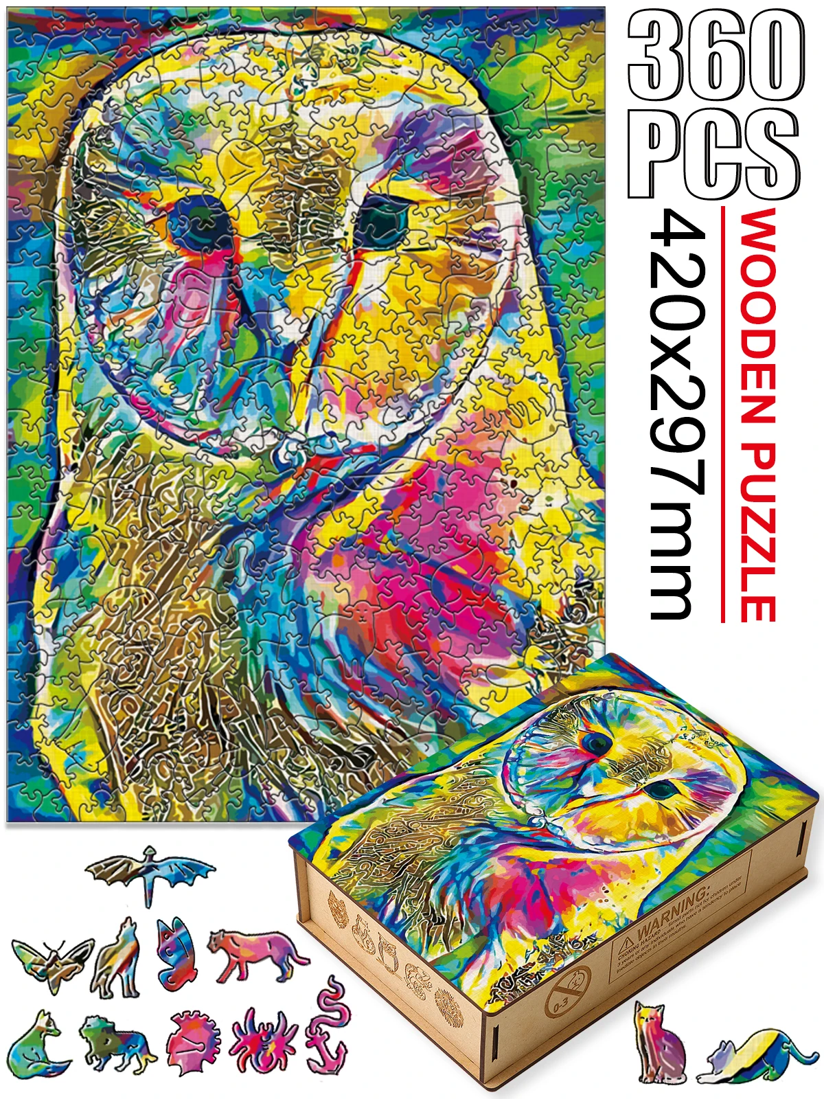 Brightly Colored Wooden Animal Puzzles Elegant Shape Parrot Brain Game Mysterious Owl Intellectual Toy For Adults Kids