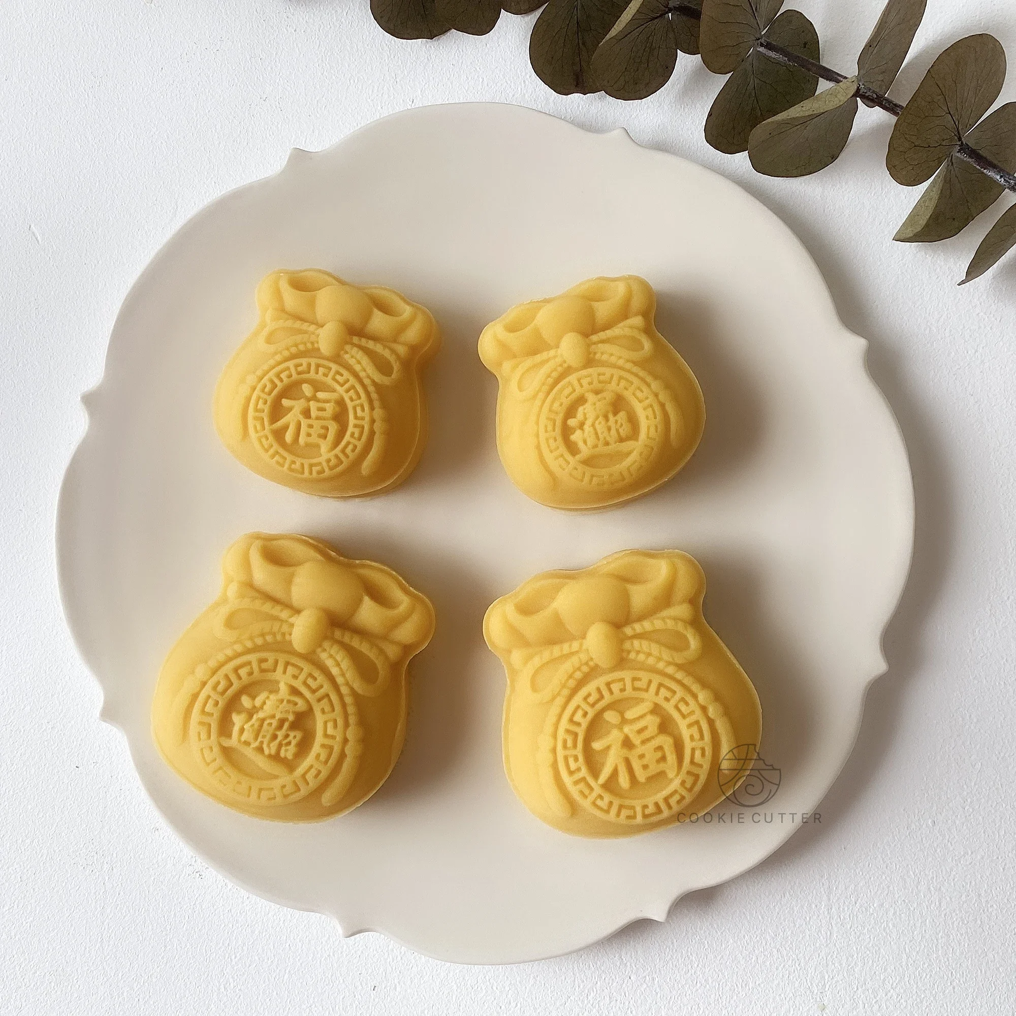 50g/75g 2Pcs/set Blessing Bag Shaped Mooncake Mold New Year\'s Greetings Baking Mold Hand Pressure Bean Paste Cake Mid-autumn