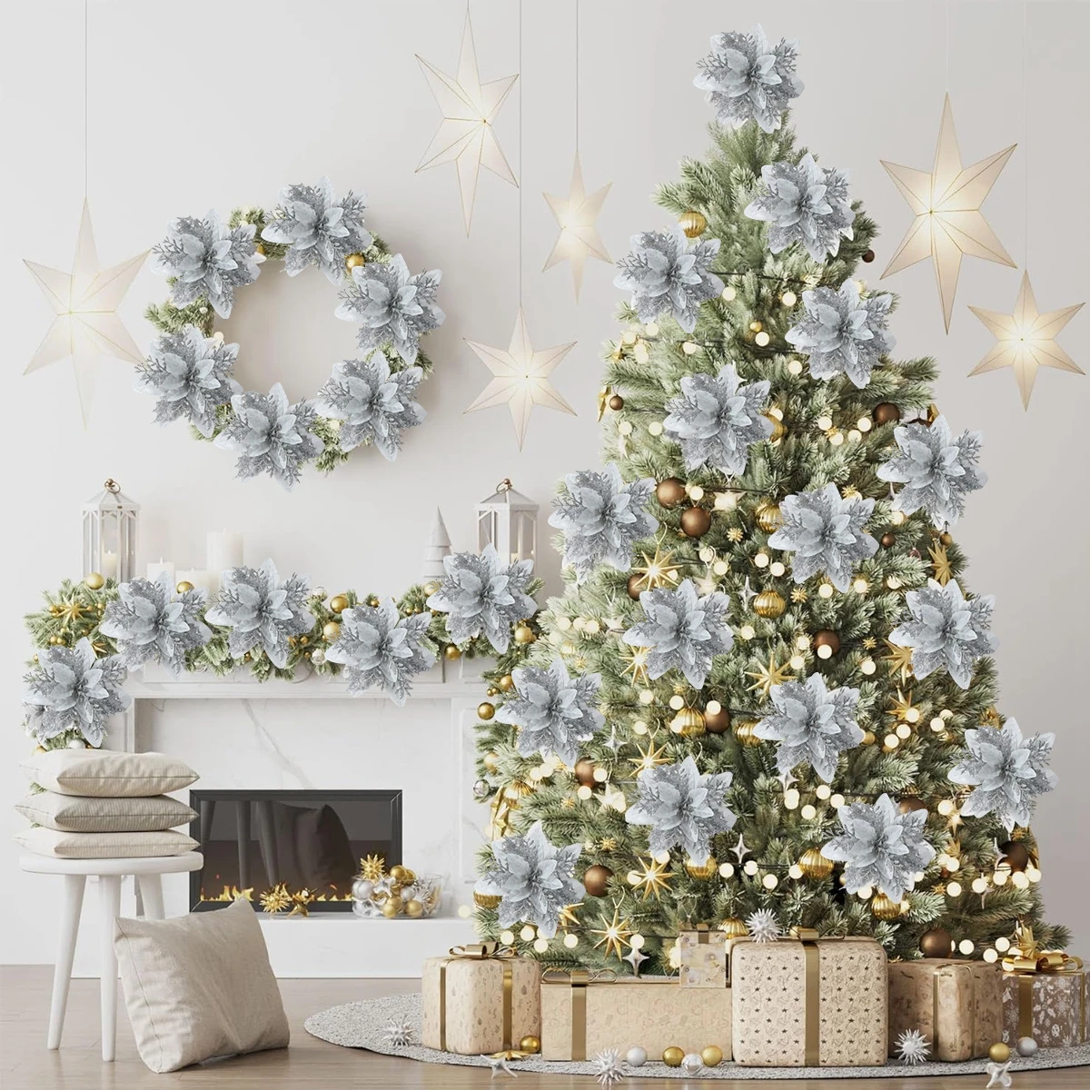 Sztuczne kwiaty świąteczne Wesołych Świąt Dekoracja na przyjęcie 2025 Boże Narodzenie Dekoracja choinki Navidad Natal Prezent na Nowy Rok 2026