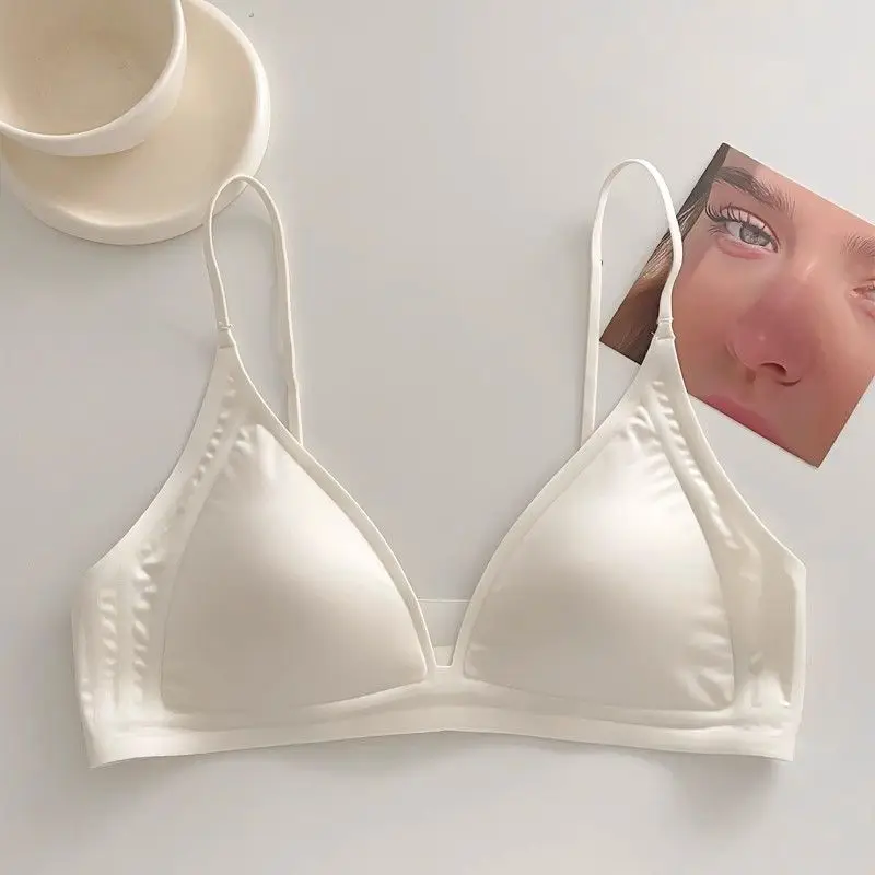 KUCLUT Nude, Seamless Smooth Undergarment, Light Luxury Mesh Fabric, Triangular Cup, Small Chest, Gathering Girl Bra