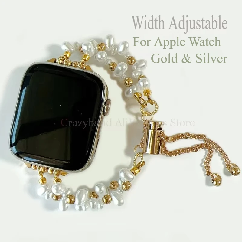 38/40/41 مللي متر معدن النساء غرامة ل IWatch 7 8 9 الفرقة 42/44/45/46/49 مللي متر ل أبل ساعة SE Ultra2 غير النظامية اللؤلؤ الذهب سوار ساعة #1