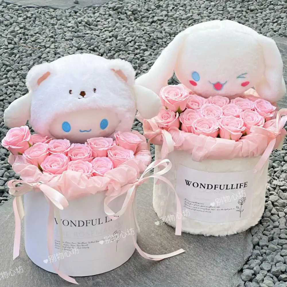 Bouquet de roses au beurre en peluche LoAmendments mignons, Hello Kitty, Cinnamoroll Anime, décoration de dessin animé, petite amie, diplômé, cadeau de festival