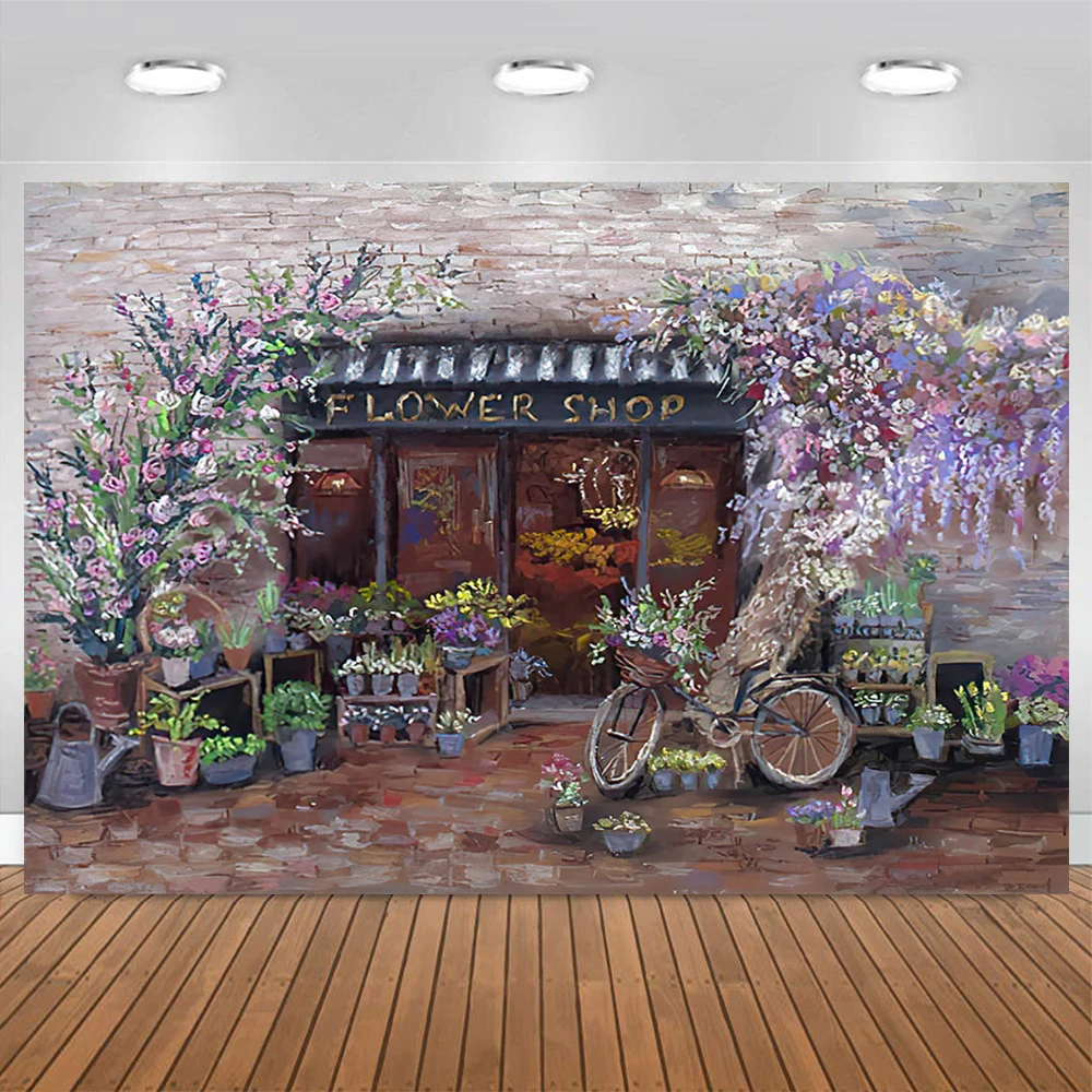 Purple Flower Shop Decor Photography Backdrop Sweet Girl Birthday Party Studio Photo Garden Potted Plant Oil Painting Texture