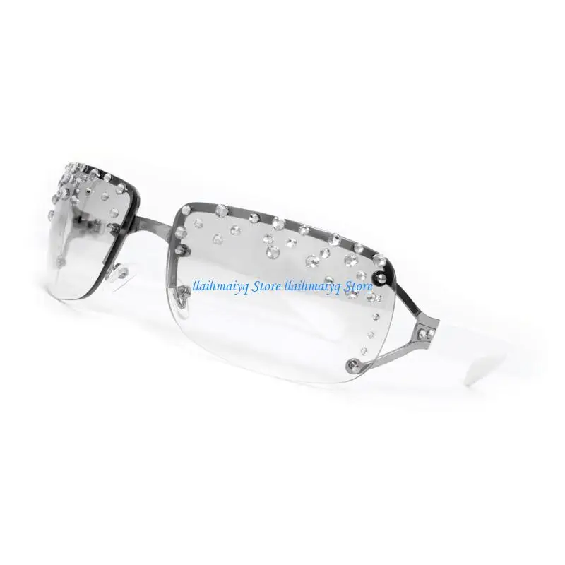 

573B Rhinestones Rimless Sunglasses Hip Hop Rimless Eyewear Party Photo Props