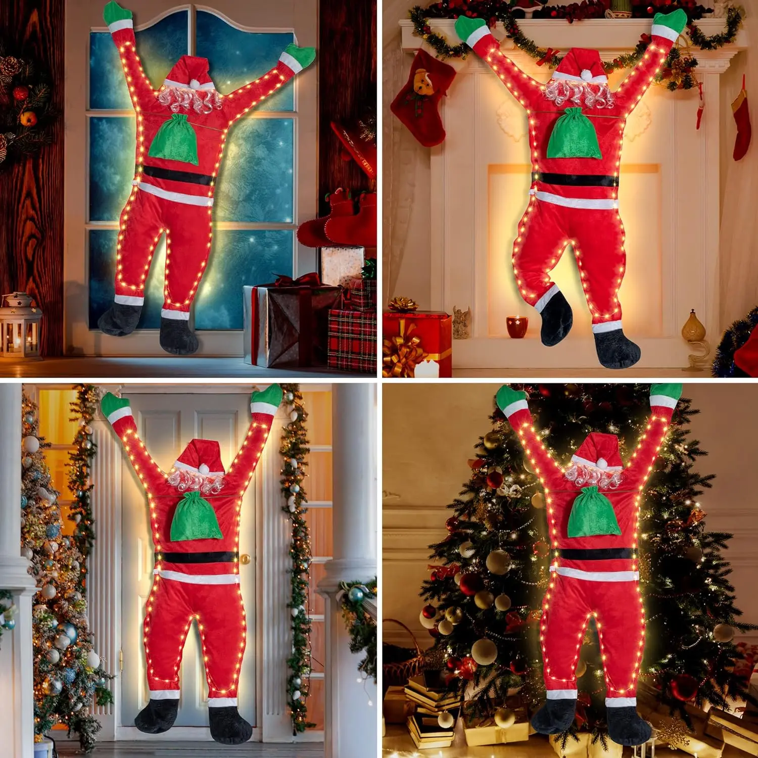 Christmas Outdoor Decoration Hanging Santa Set Lighted Hanging Santa Claus Outdoor Indoor Hanging Climbing Santa Claus