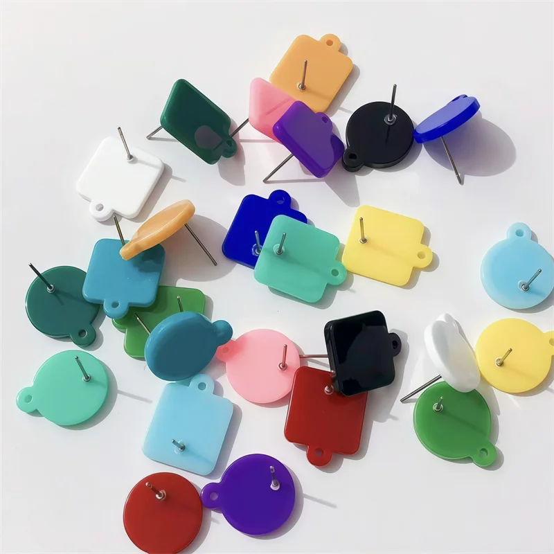 

Wholesale 100pcs/lot 15mm 18mm acrylic geometry rounds square shape Steel needle fashion beads diy jewelry accessory