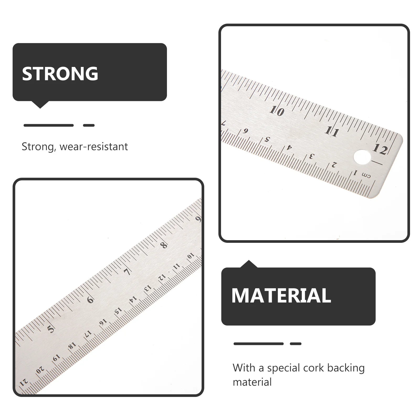 

4pcs Household Cork Backing Rulers Multi-Function Straight Student Rulers Accurate Wear-Resistant Shock-Proof Adorable