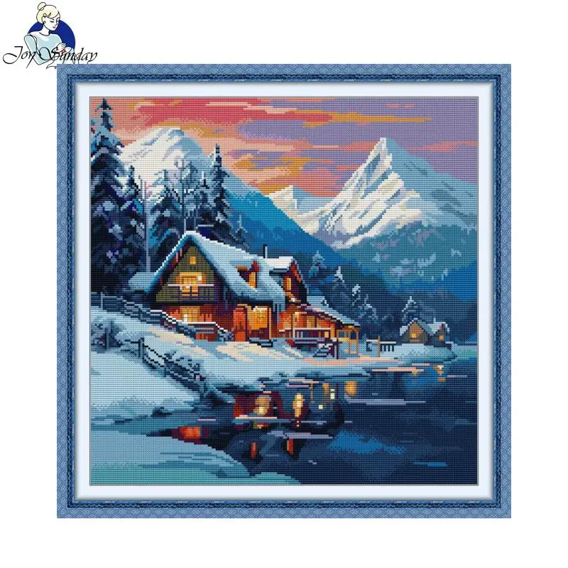 Joy Sunday Zestaw do haftu krzyżykowego Winter Snow Country Pattern Counted Aida Fabric 16CT 14CT 11CT Art Craft DIY Zestaw do haftu