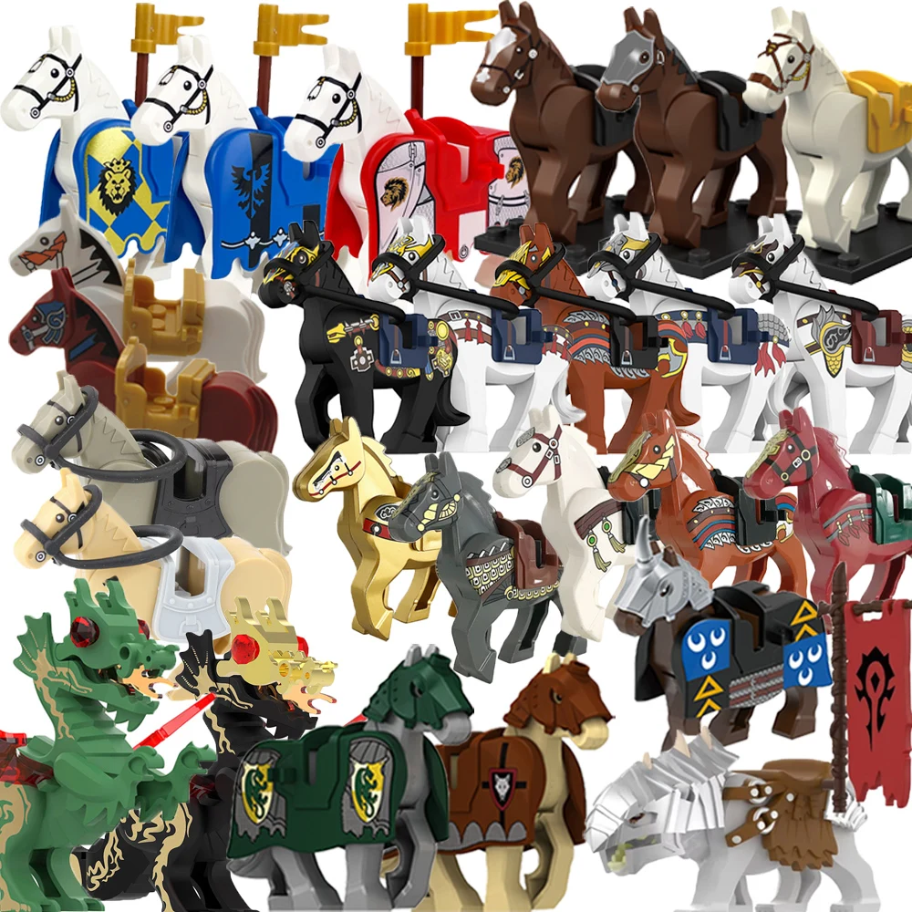 

MOC Purchases Products Building Blocks Character Accessories Medieval Military Cavalry Knight Horses Animal Bricks Toy Gifts X36