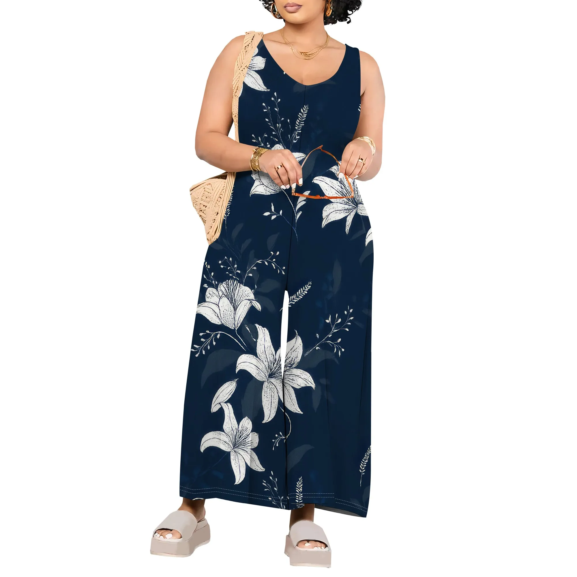 Abito lungo estivo da donna in cotone e lino senza maniche, eleganti abiti fluidi, taglie forti, ampio e comodo con tasche