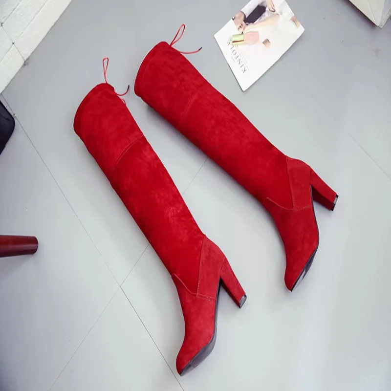 Women's Boots Stretch Fabric Over The Knee Boots Slip on Platform Long Boots Fashion Sock Boot Plus Size Pointed Toe High Heels view 5