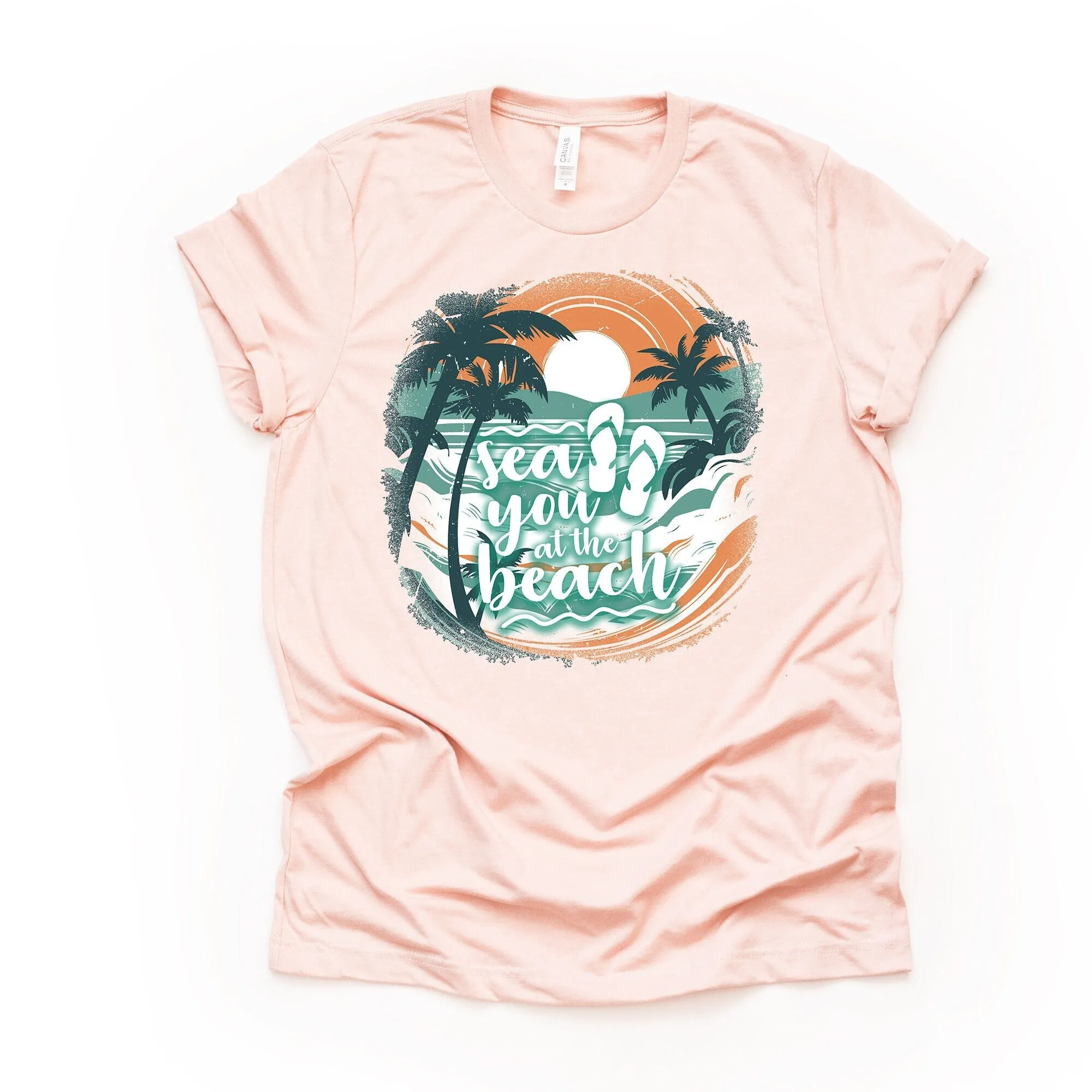 Beach T Shirt Scene Sea Ya At The Palm Trees Design On Premium Unisex 3 Color Choices 2X 3X 4X Christian Plus Size