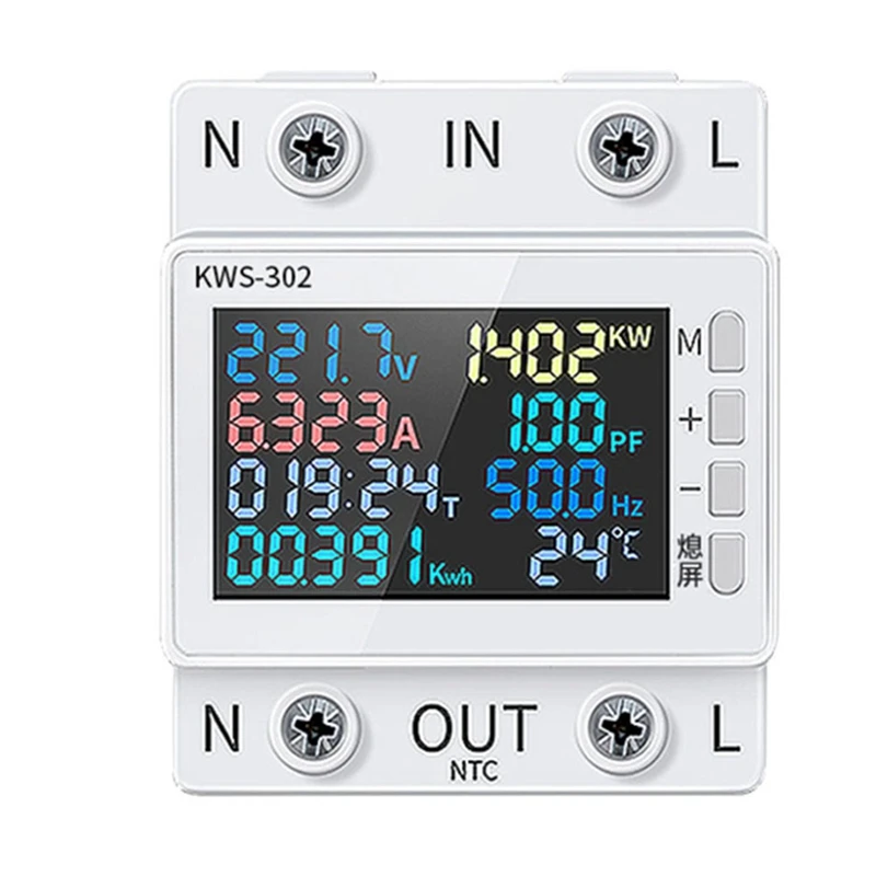 Tuya pengukur daya Wifi layar warna 2P, pengukur energi AC multifungsi kontrol aplikasi jarak jauh 170-300V/63A