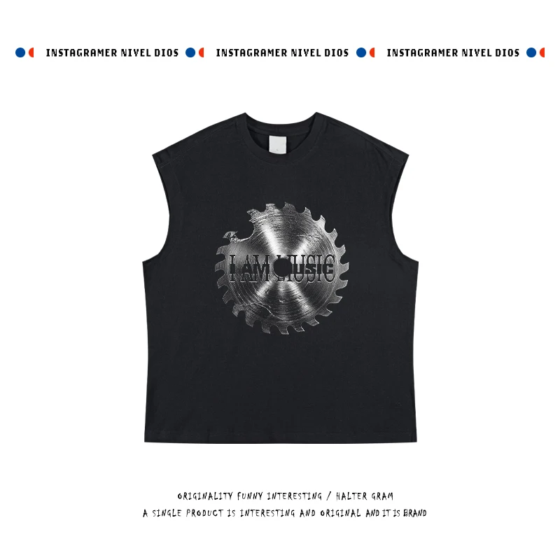 Hip Hop Street Sle Ele Creative Gear Print Oversize Loose Versatile Svel Vest T-irt Trendy Brand Cotton Summer ...