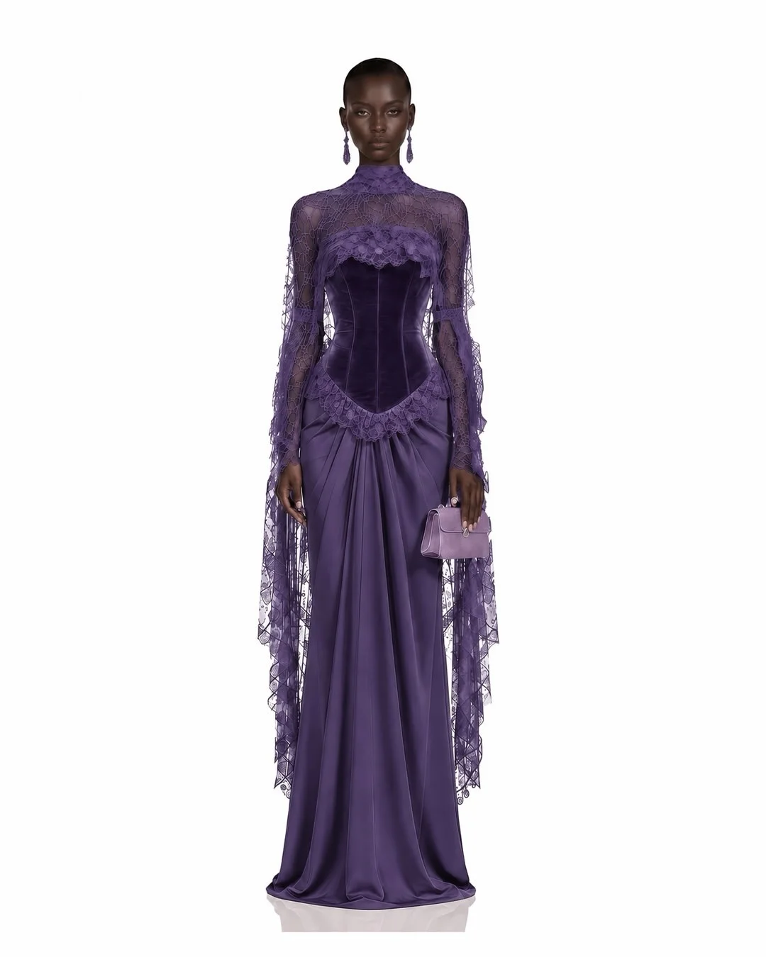 Elegant Paty Dresses Purple Satin Evening Dresses For Women Lace Corset Draped Mermaid Prom Dresses Wedding Dresses Bride