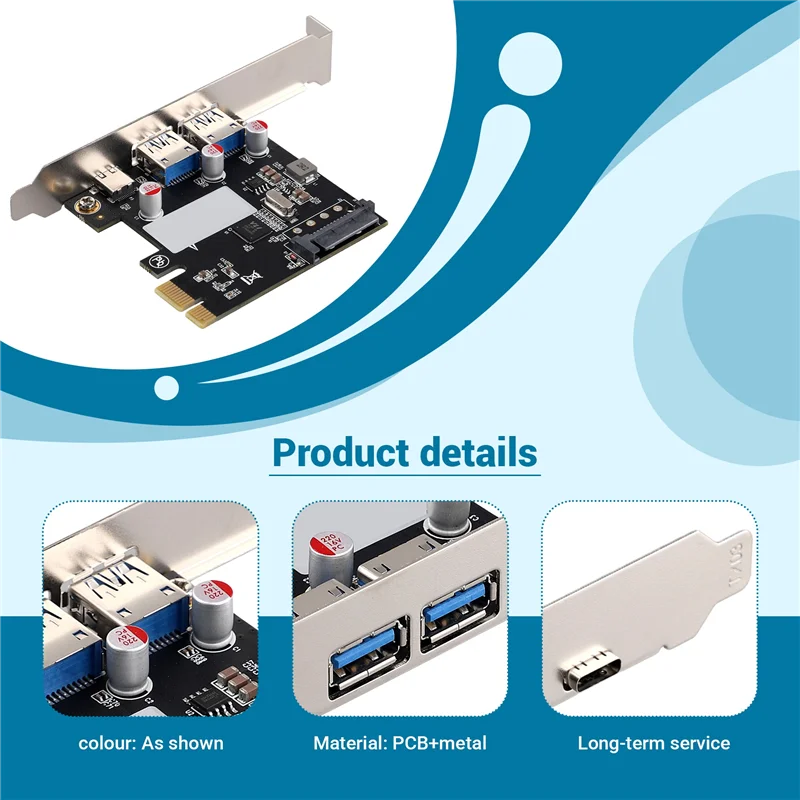 بطاقة التوسعة بطاقة الرسومات المكتبية PCI-E1x إلى USB3.1 Type-C بطاقة USB3.0 بطاقة محول إلى الأمام والعكس الإدراج #3