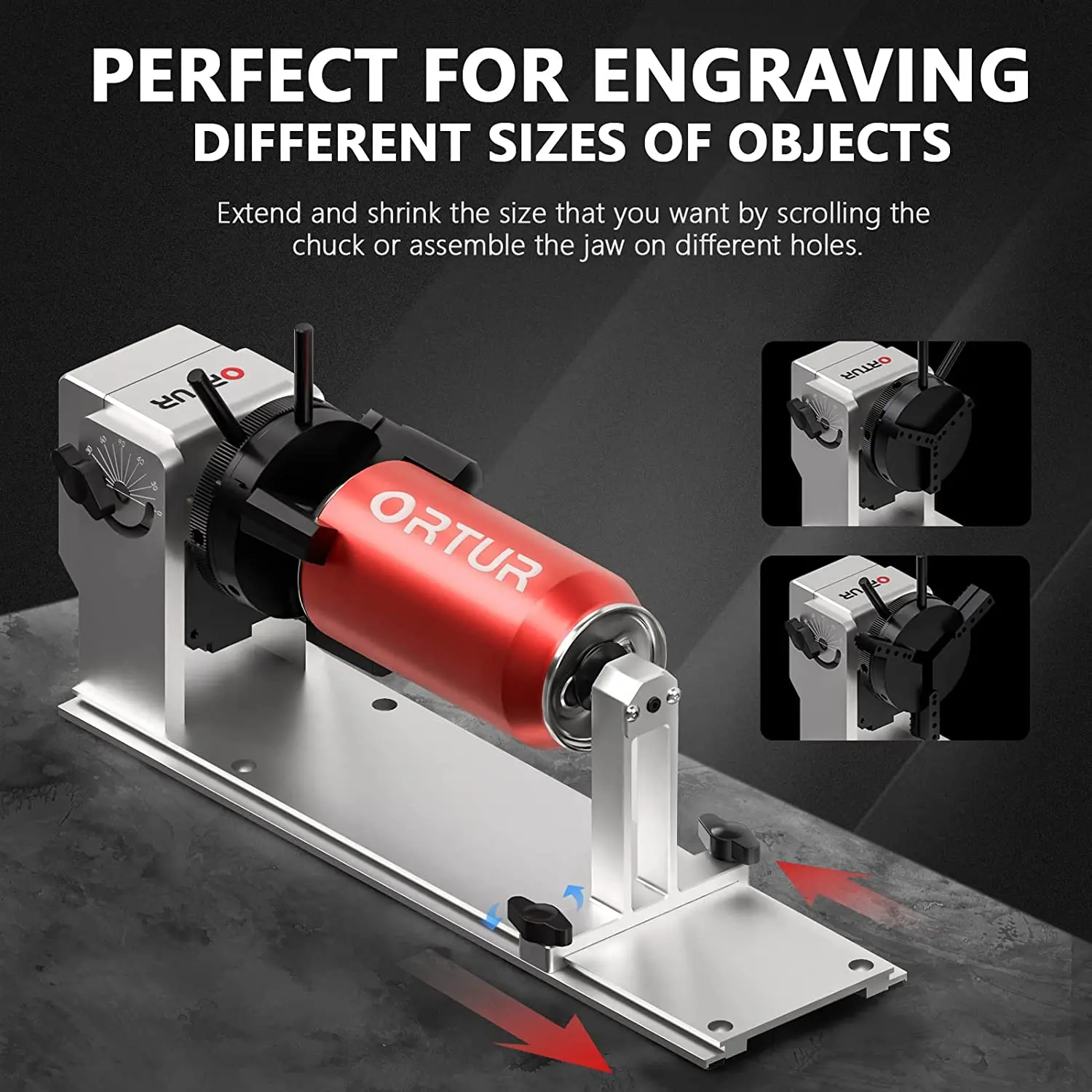 Imagem -03 - Ortur-chuck de Rolo Rotativo Multifuncional para Gravador a Laser Gravação Cnc Máquina de Corte Objetos de Anel Cilíndrico Yrc1.0 3-em1