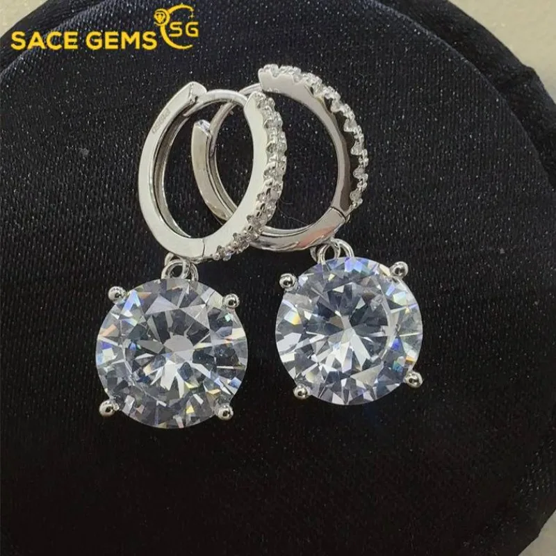 

SACE GEMS Luxury GRA Certified 10ct Moissanite Drop Earrings for Women 925 Sterling Silver Silver Diamond Ear Clip Fine Jewelry