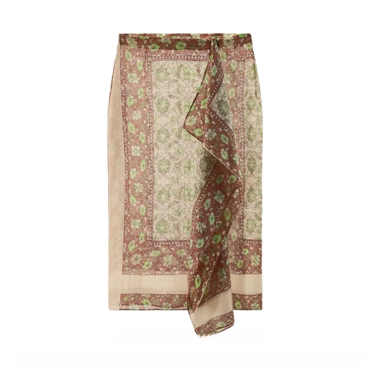 Autumn 2026 Women's Midi Skirt with Slit Design Linen Fabric Print Gauze Skirt H-Shape Straight Cut mid Waist Ladies' Skirt