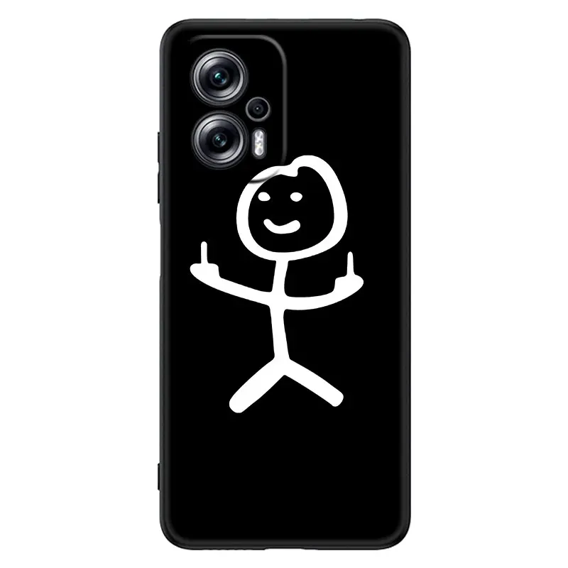 Cartoon Stickman Matchman Black Phone Case For Xiaomi Mi POCO X4 X3 NFC X2 F4 F3 GT 5G C3 C31 C40 F1 M5 M5S M4 M3 M2 F2 Pro