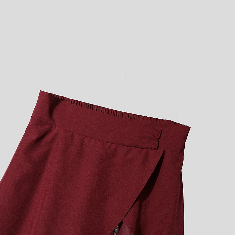 INCERUN Men Pants Mesh Patchwork Wide Leg Trousers For Man Streetwear Loose See Through 2026 Fashion Irregular Pants Pantalones