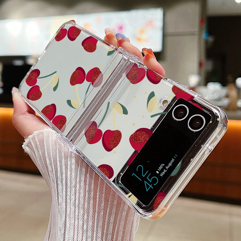 Niedliche Handyhülle mit großem Kirschdruck für Samsung Galaxy Z Flip7 FE 8 7 6 5 4 3, harte, klare Falthülle für Samsung Z Flip8 Flip6 – Detail 11