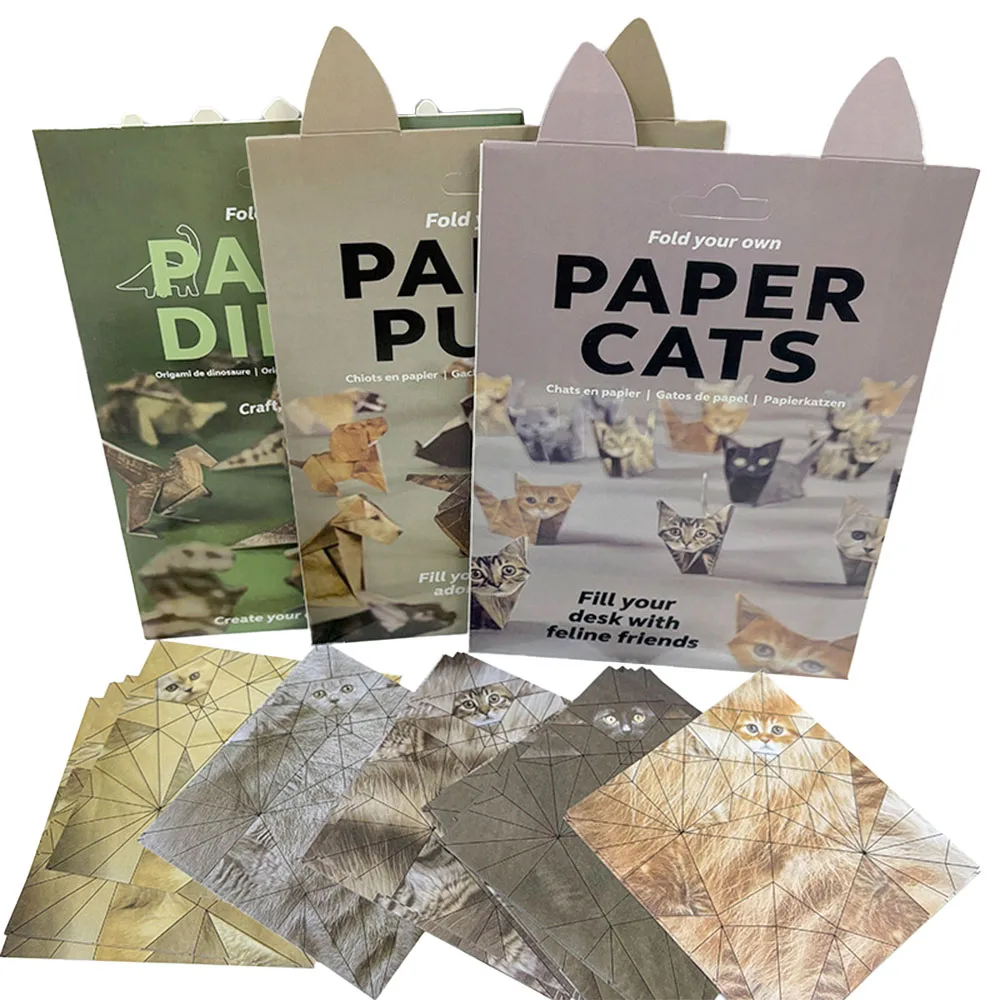 50 Sheets DIY Origami Paper Cute Cat Dog Dinosaur Theme Craft Kit for Kids Adults Family Art Activity Fold Cute 3D Animal Figure