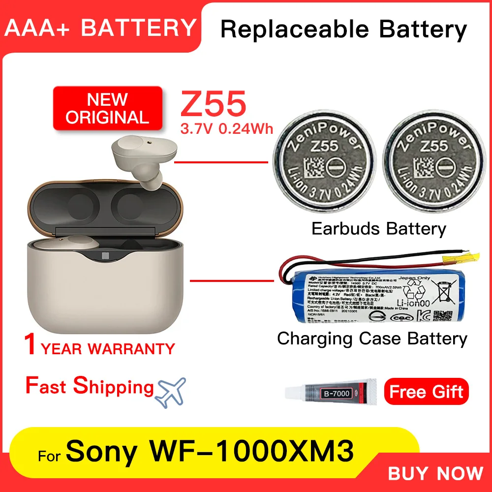 Genuine Battery For Sony WF-1000XM3 WF-SP900 WF-SP700N WF-1000XM3 ZeniPower Z55 Battery TWS Earphone 3.7V 65mAh CP1254 Batteria