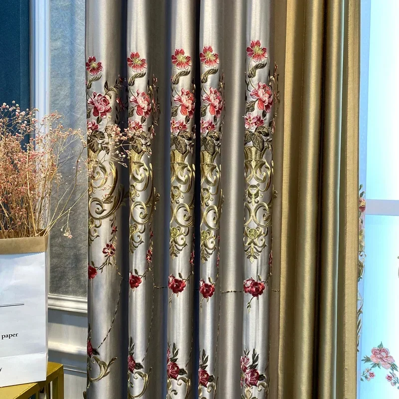 NH4306Embroidered blackout curtain fabric high-end light luxury villa living room bedroom finished curtain