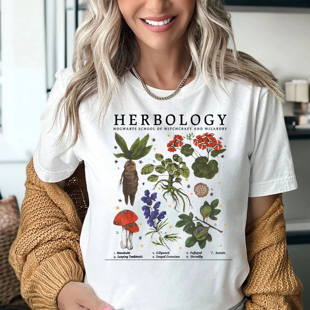 Plant Lover Wizard Pottery Tshirt Herbology Plants Colored Print T-shirtCamiseta Aesthetic Women Gardening Graphic Women Tee Top