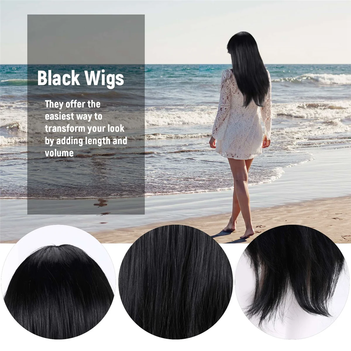 Wig hitam modis wanita panjang lurus gaun Cosplay kostum pesta Wig