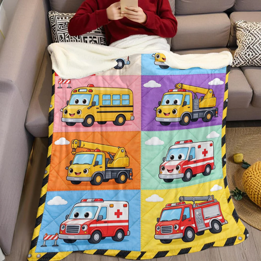 Ice School Fire Plow Flannel Blanket Perfect for Sofa Office Bed Travel Sleep Read Relax Camping Four Season Use