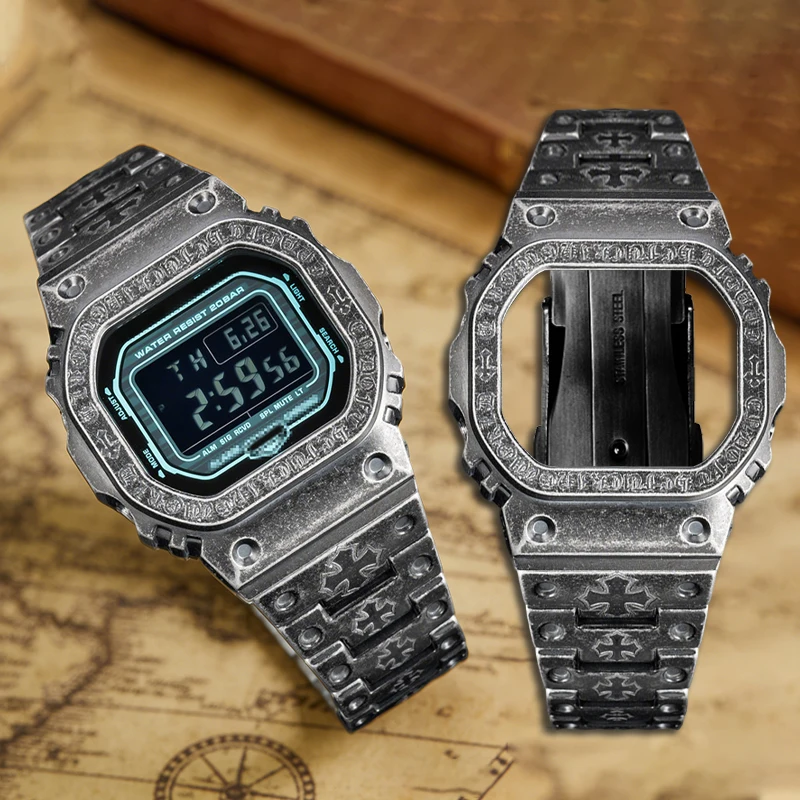 

Модифицированный комплект из нержавеющей стали 316L для Casio G-SHOCK DW5600 GW-B5600 DW5000/5030, обновленный цельнометаллический винтажный браслет с рамкой