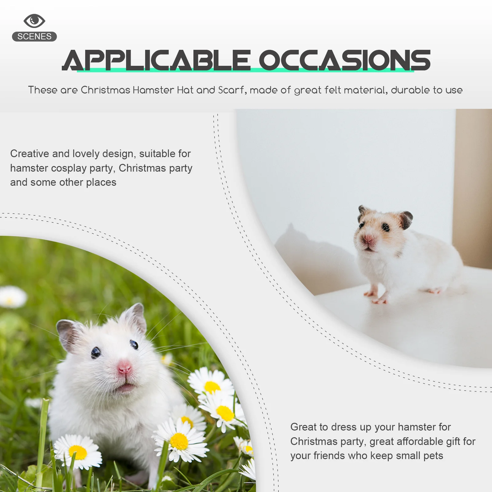 

1Set Christmas Hamster Hat Scarf Lovely Rat Accessory Durable Lightweight Festive Party Wear Hamster Hats Wear- Hats