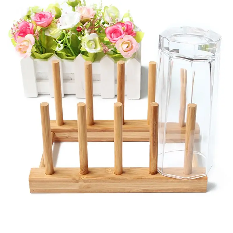 ABFW Dish Rack Pots Wooden Plate Stand Wood Kitchen Cup Display Drainer Holder NEW