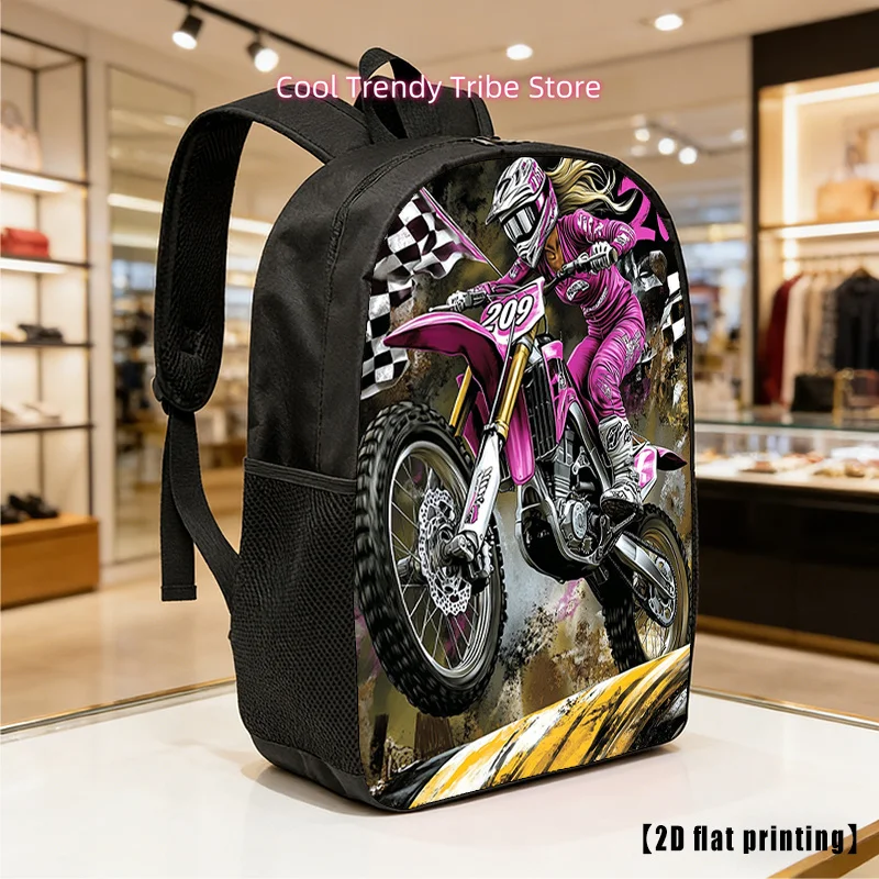 Female Racing Driver Backpack - Large-Capacity Unisex Laptop Bag with Adjustable Straps & Racing-Themed Print, Suitable for Hiki