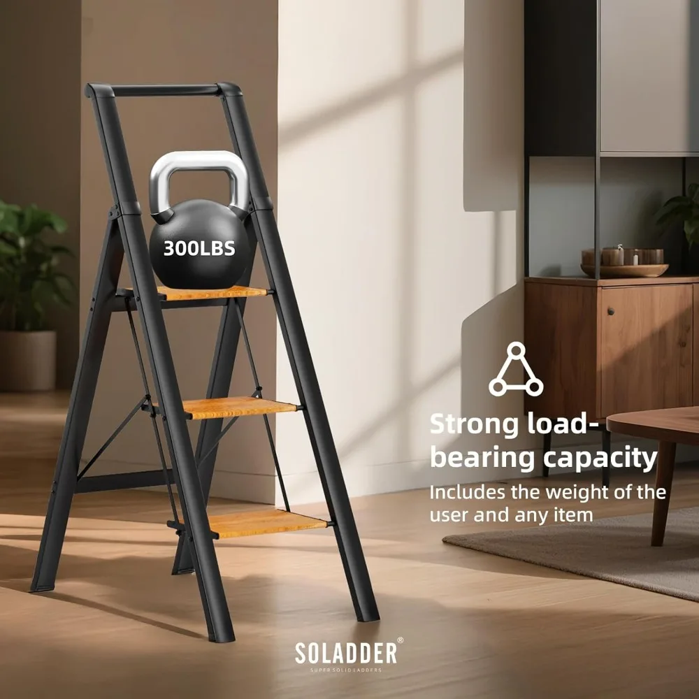 مقعد ألومنيوم خفيف الوزن قابل للطي مع درابزين للاستخدام في المطبخ والخزانة والمكتبة، يدعم 300 رطل #3