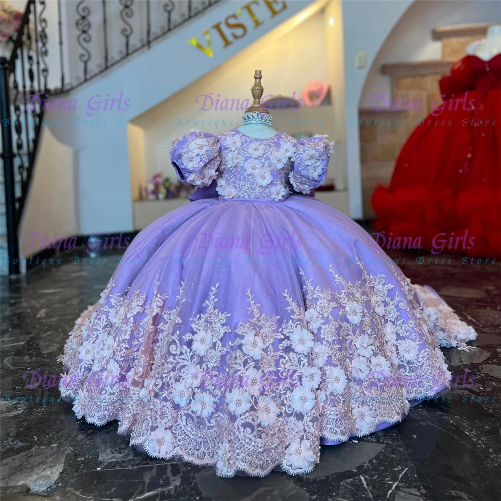 Luxury Quality Flower Girl Dress Tulle Fluffy For Wedding Little Princess Exquisite Appliques Kids Birthday Party Evening Gowns