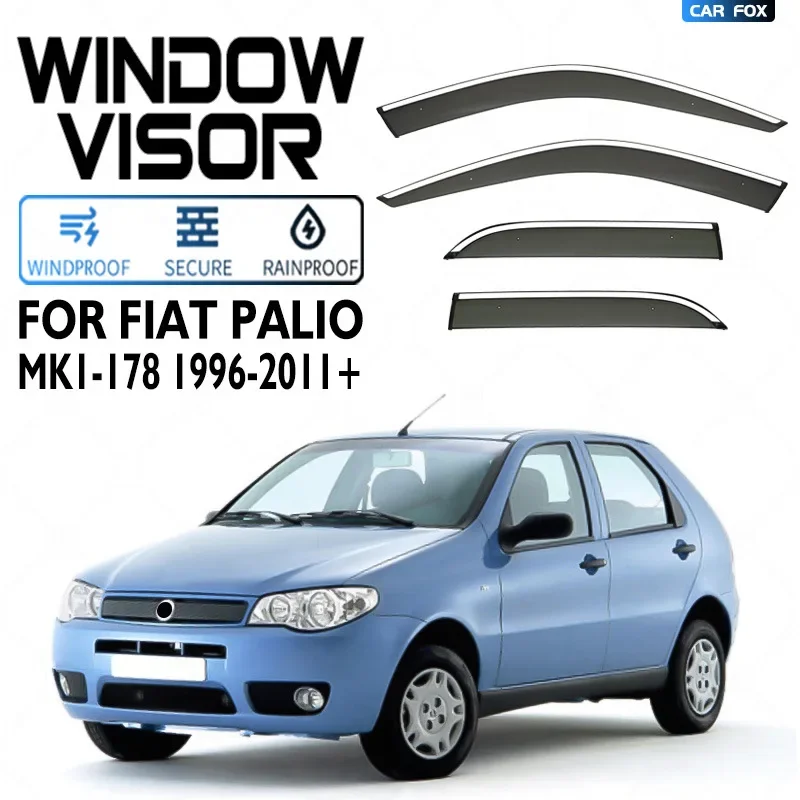 Visera para Ventana de Coche Fiat Palio Weekend, Protector Solar y de Lluvia, Deflector de Viento, Moldura