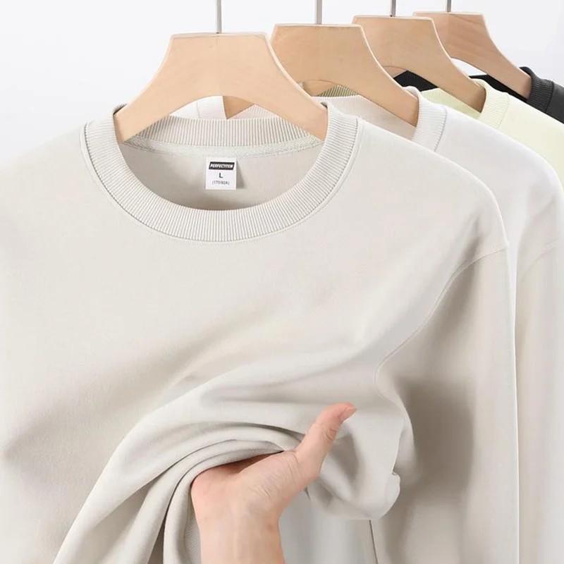 350g Mens Oversized Crew Neck Sweatshirts Cotton Polyester Winter Casual Hoodies Solid DTG Print High Quality Man Plus Size Tops