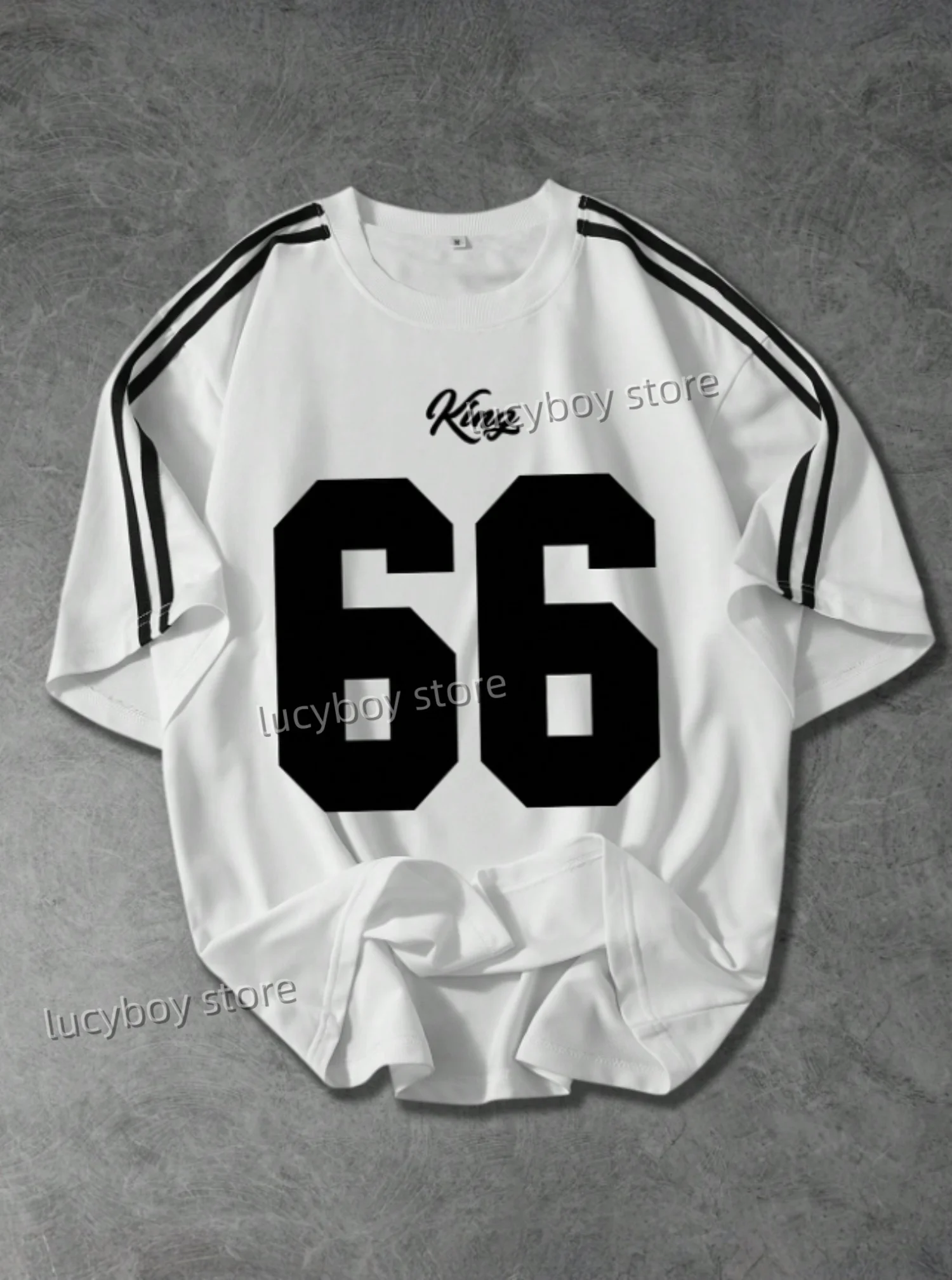 

2025 Summer Men's T-Shirt Colorful Stripe 66 Print Round Neck Short-Sleeved Top Daily Casual Office Men T-Shirt