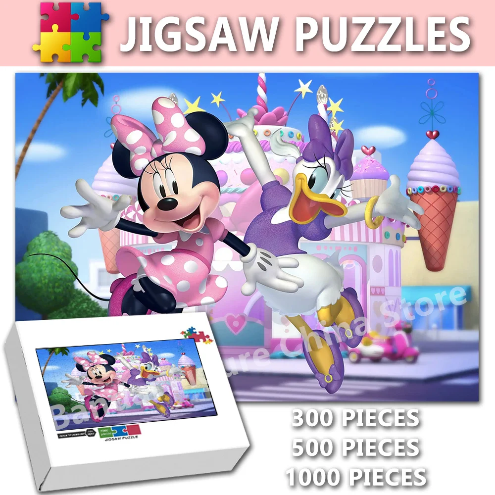 Mickey Mouse Jigsaw Puzzles Disney Cartoon Daisy Duck and Minnie Mouse 300/500/1000 Pieces Print Puzzles for Kids Gamy Toys