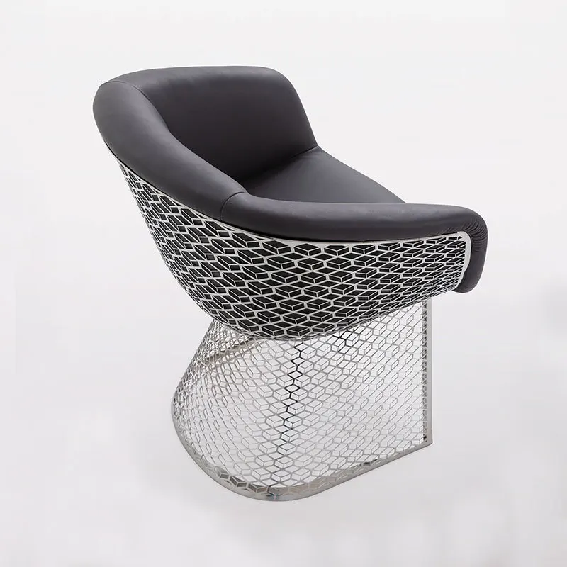 

Italian minimalist, stainless steel dining chair, light luxury high-end hollow dining chair
