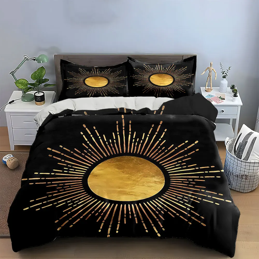 

Golden Sunburst Decoration Set Soft Skin-Friendly Bedding Set Includes 1 Duvet Cover And 2 Pillowcase, Gift