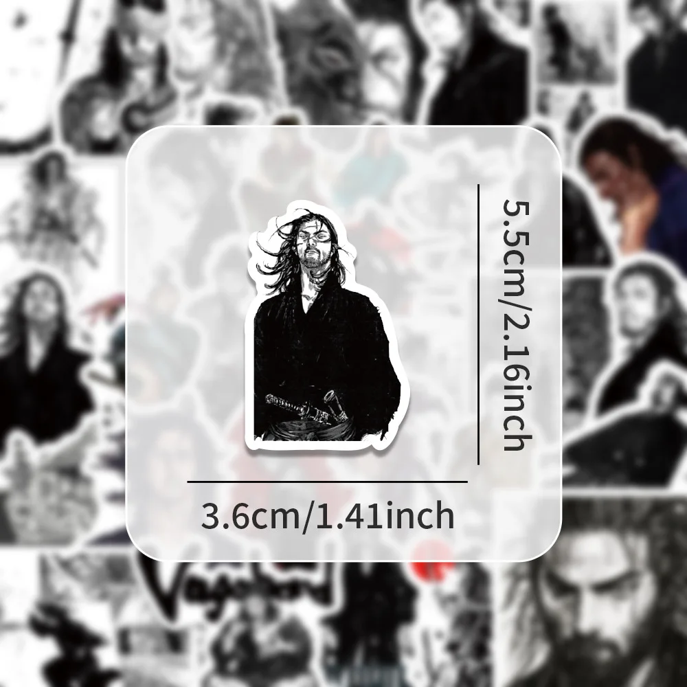 10/50PCS Japanese Comic Vagabond Male Lead Miyamoto Musashi Black And White Graffiti Decorative Waterproof Stickers Kids Toy - Image 6