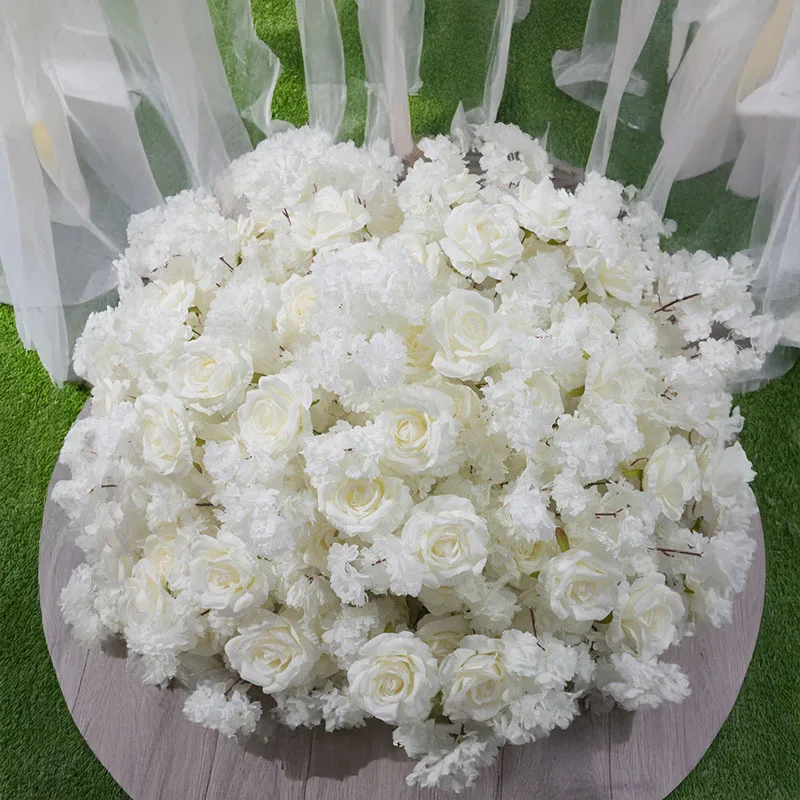 

Wedding Decoration Must Have 80cm Cherry Blossom Rose Fake Flower Balls Eye Catching Table Decor with Vases Candle Holders