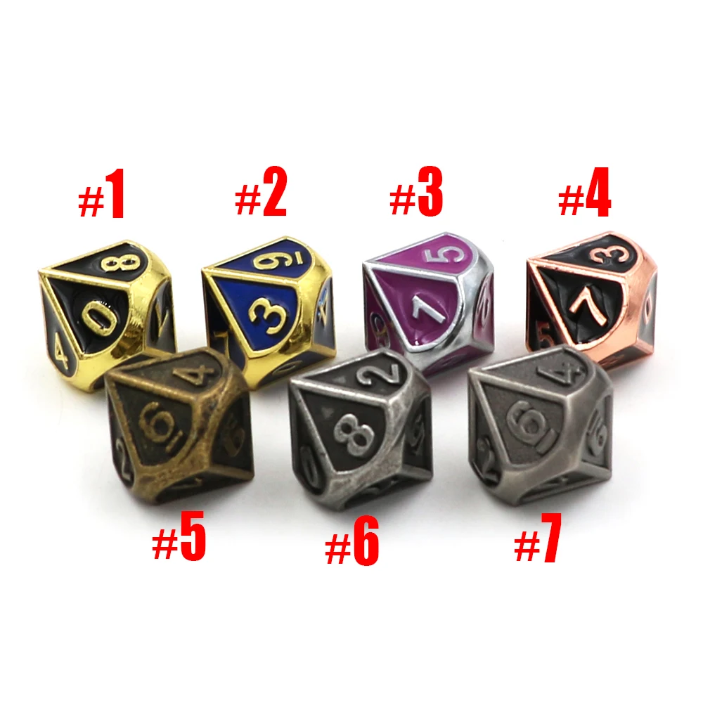 1pcs D10 (0-9) Polyhedron RPG Dice 10-sides Accessories Metal Dice Cubes Colorful Digital Game Dice